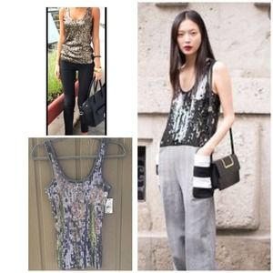 Express Silver Sequin Camisole Tank Top XS NWT evening Top night out NYE…